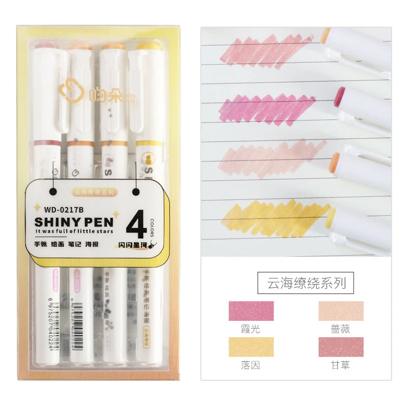 4 Colors Star Glitter Highlighters Shiny Scrapbook Doodle Pen Notebook Highlight Markers Pencil For School Stationery Supplies thumbnail 5