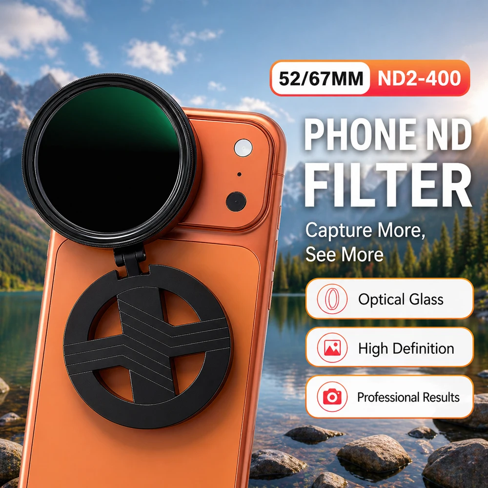 Magnetic Clip ND Filter Kit for Phone ND2-400 Adjustable 52mm 67mm Optical Glass Lens for iPhone 17 16 Android Vlog Photography