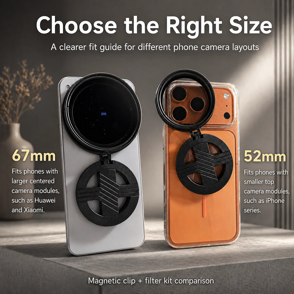 Magnetic Clip ND Filter Kit for Phone ND2-400 Adjustable 52mm 67mm Optical Glass Lens for iPhone 17 16 Android Vlog Photography thumbnail 3
