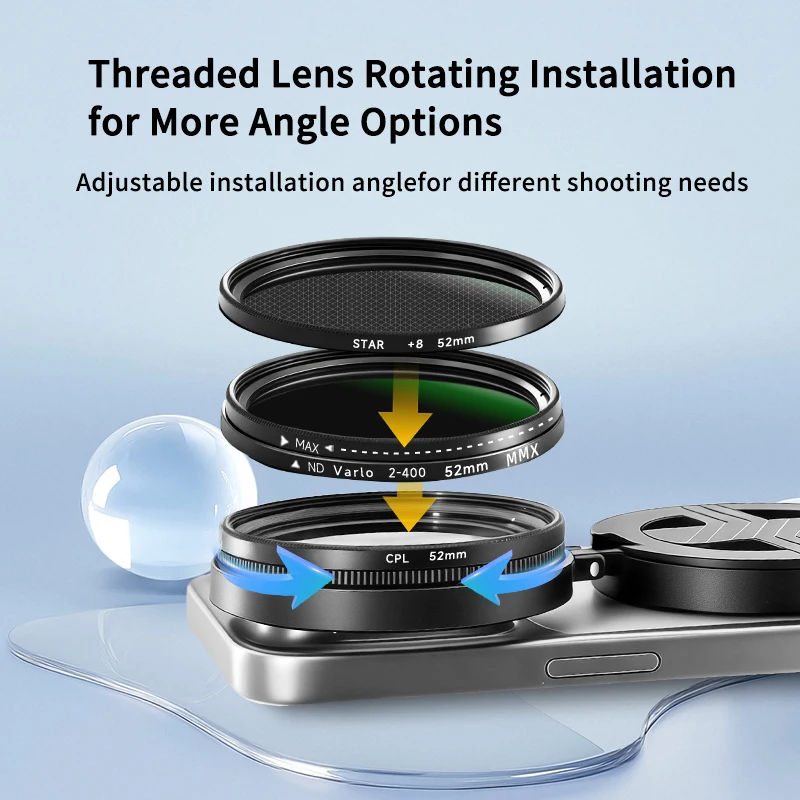 Magnetic Clip ND Filter Kit for Phone ND2-400 Adjustable 52mm 67mm Optical Glass Lens for iPhone 17 16 Android Vlog Photography thumbnail 4
