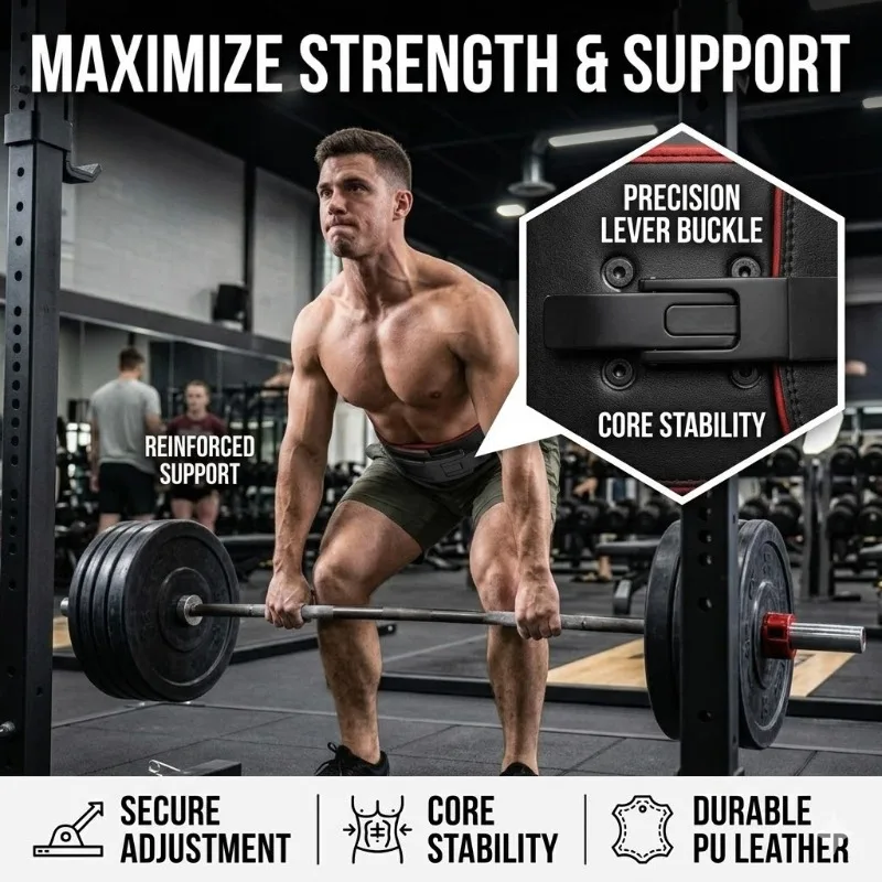 Cowhide Leather Weightlifting Belt Lever Buckle Heavy Duty Gym Powerlifting Belt For Squat Deadlift Strength Training Men Women
