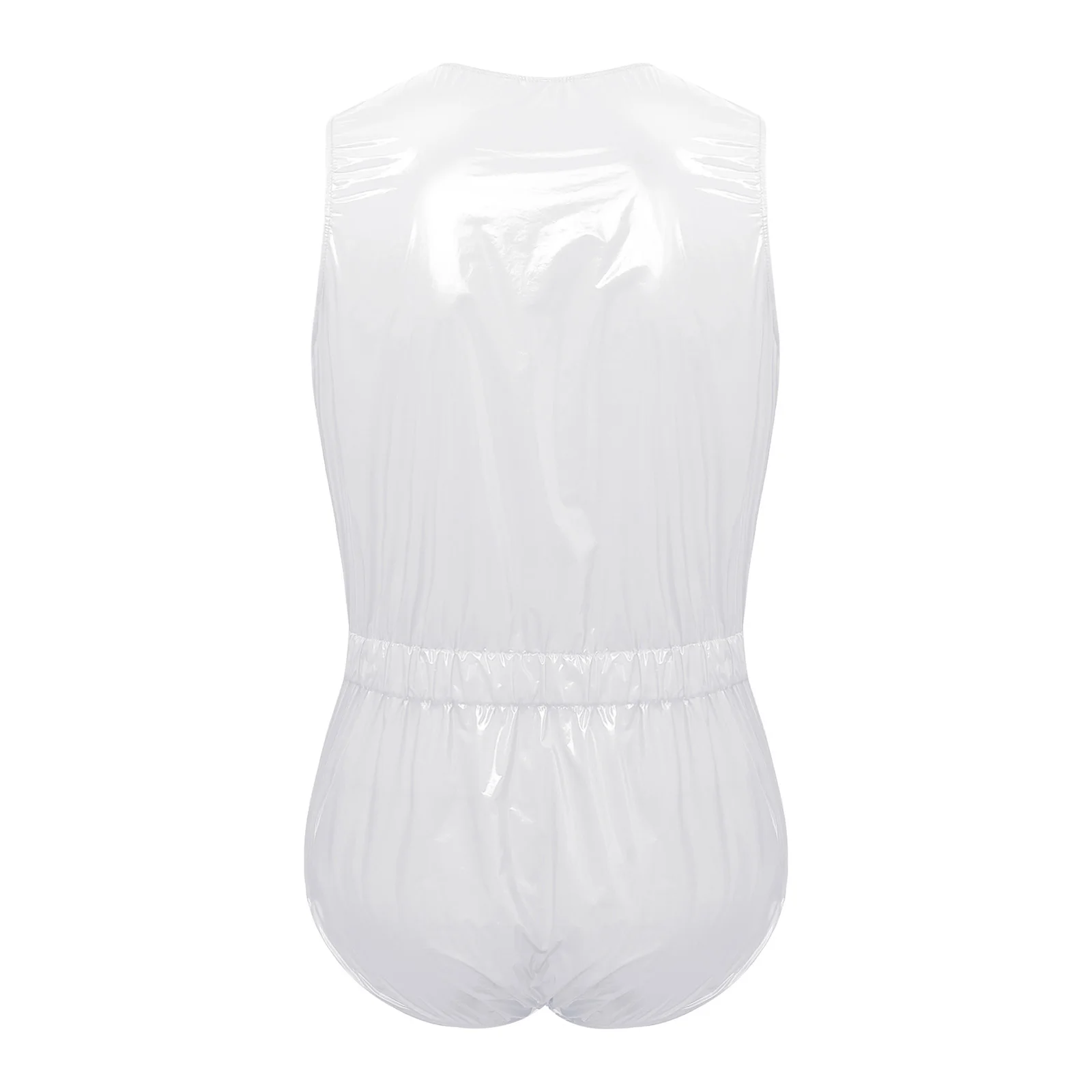 Mens Waterproof Glossy PVC Buttoned Swimwear One Piece Front Button Side Zippers Leotard Swimsuit Leakproof Adaptive Bodysuit thumbnail 5