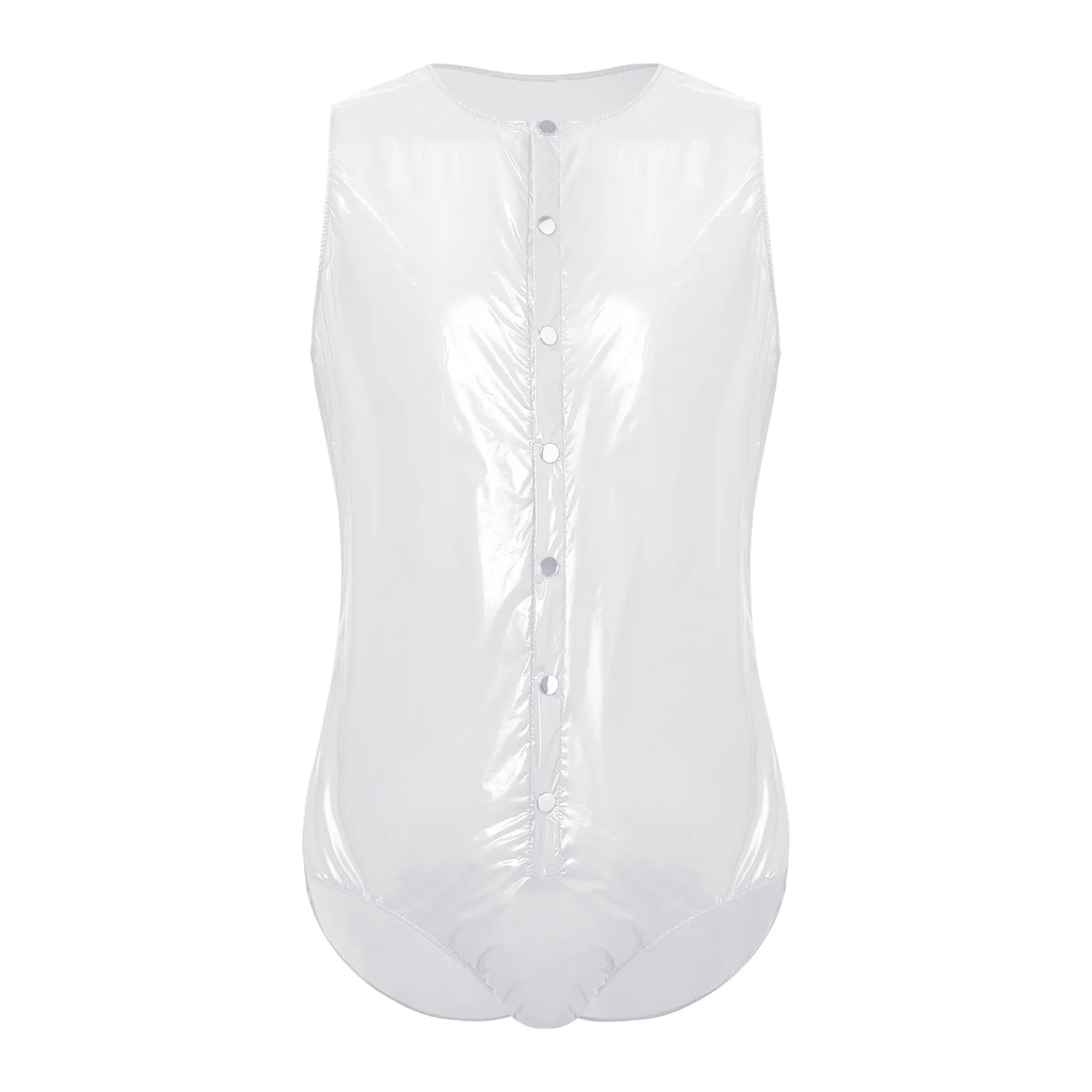 Mens Waterproof Glossy PVC Buttoned Swimwear One Piece Front Button Side Zippers Leotard Swimsuit Leakproof Adaptive Bodysuit thumbnail 4