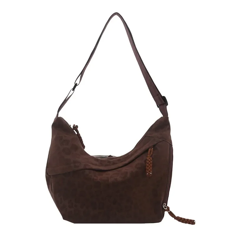 Leopard Print Suede Women's Shoulder Messenger Bag 2026 Large Capacity Casual Dumpling Bag for Commuter Versatile thumbnail 6