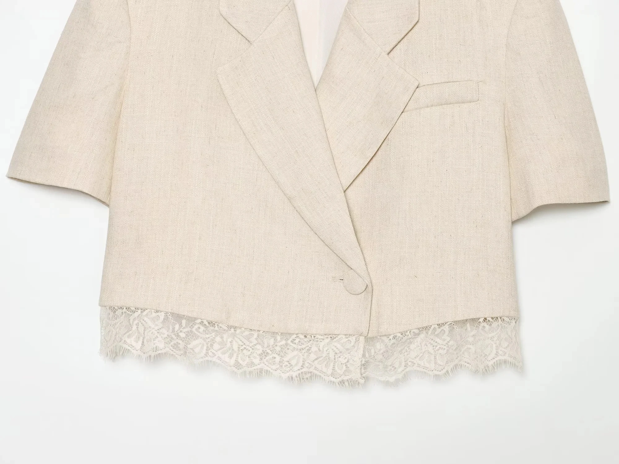 KONDALA Casual Chic Women Solid Suit V Neck Single Button Short Lace Blazer Zipper Pockets Shorts Fashion 2026 Spring Summer Set thumbnail 4