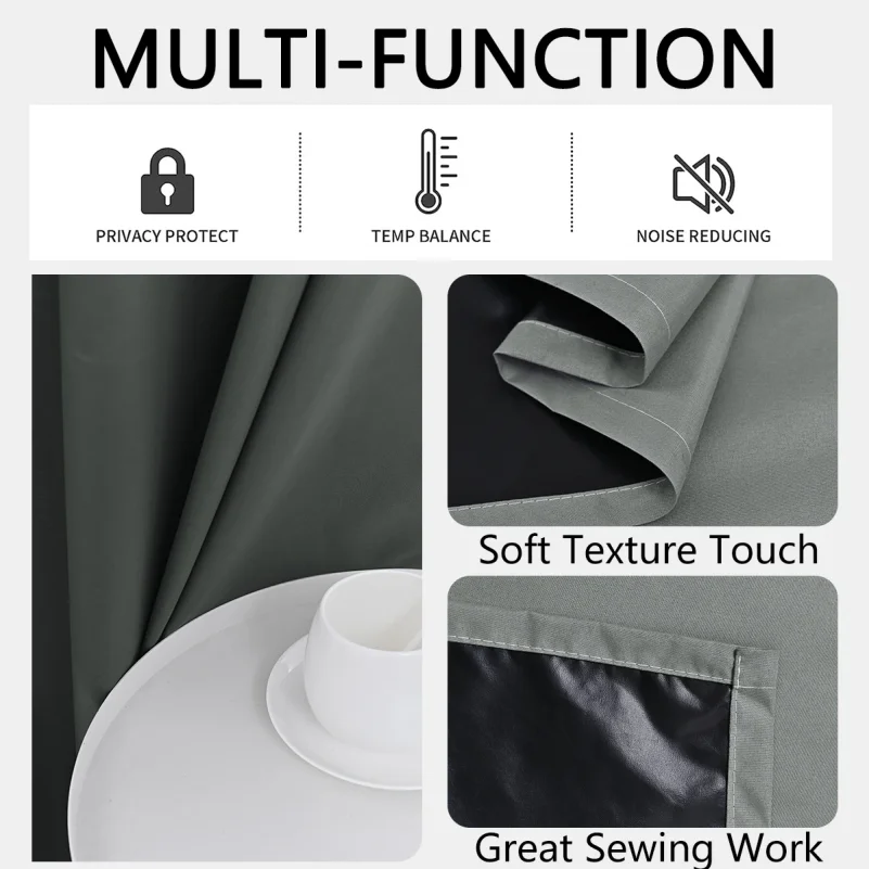 2pcs Modern 100% Blackout Curtain with Coated Lining, Curains for Bedroom, Living Room, Dining Room, Bathroom, Home Decor thumbnail 2