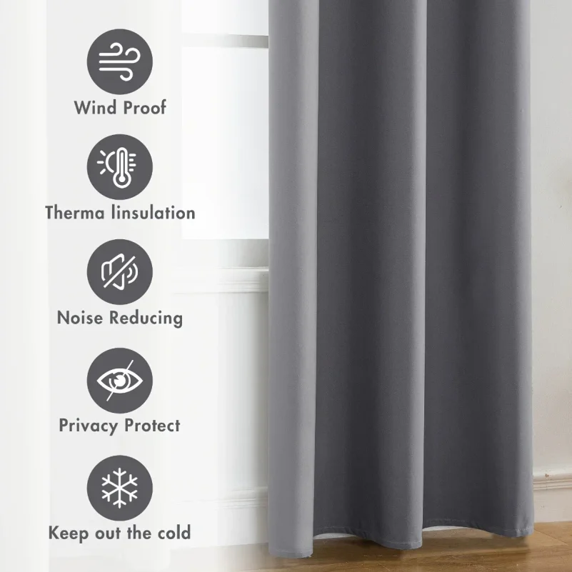 2pcs Modern 100% Blackout Curtain with Coated Lining, Curains for Bedroom, Living Room, Dining Room, Bathroom, Home Decor thumbnail 6
