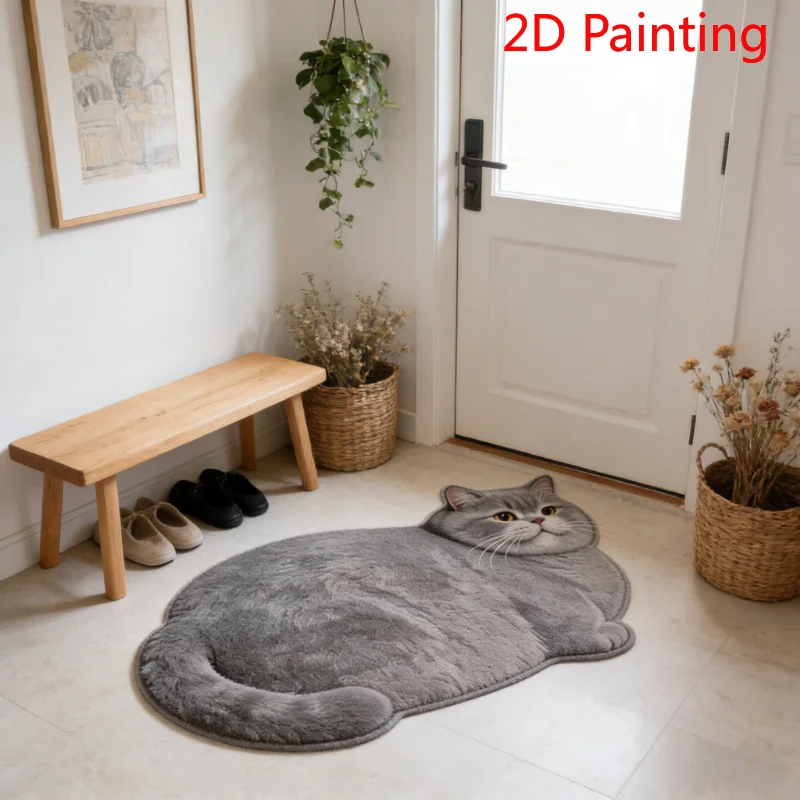 VIKAMA Cute Cat Alien Pattern Rug Entryway Hallway Non-slip Floor Mat Soft Bathroom Bedroom Carpet Home Decoration thumbnail 2