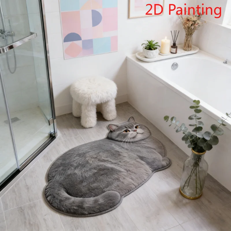 VIKAMA Cute Cat Alien Pattern Rug Entryway Hallway Non-slip Floor Mat Soft Bathroom Bedroom Carpet Home Decoration thumbnail 3