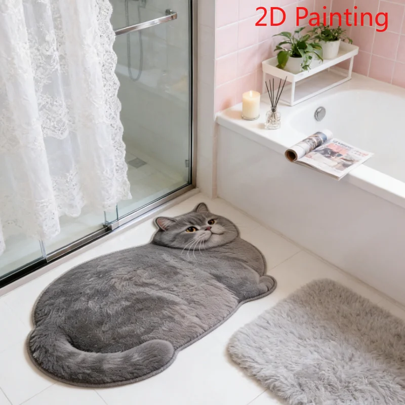 VIKAMA Cute Cat Alien Pattern Rug Entryway Hallway Non-slip Floor Mat Soft Bathroom Bedroom Carpet Home Decoration