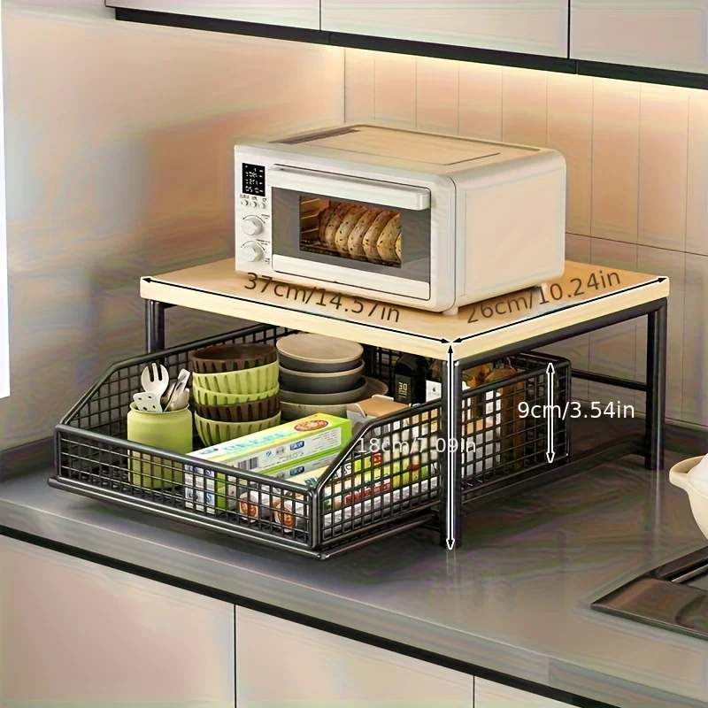 Hardwood Countertop Organizer with Drawer for Coffee Maker - Space-Saving Kitchen Shelf thumbnail 5