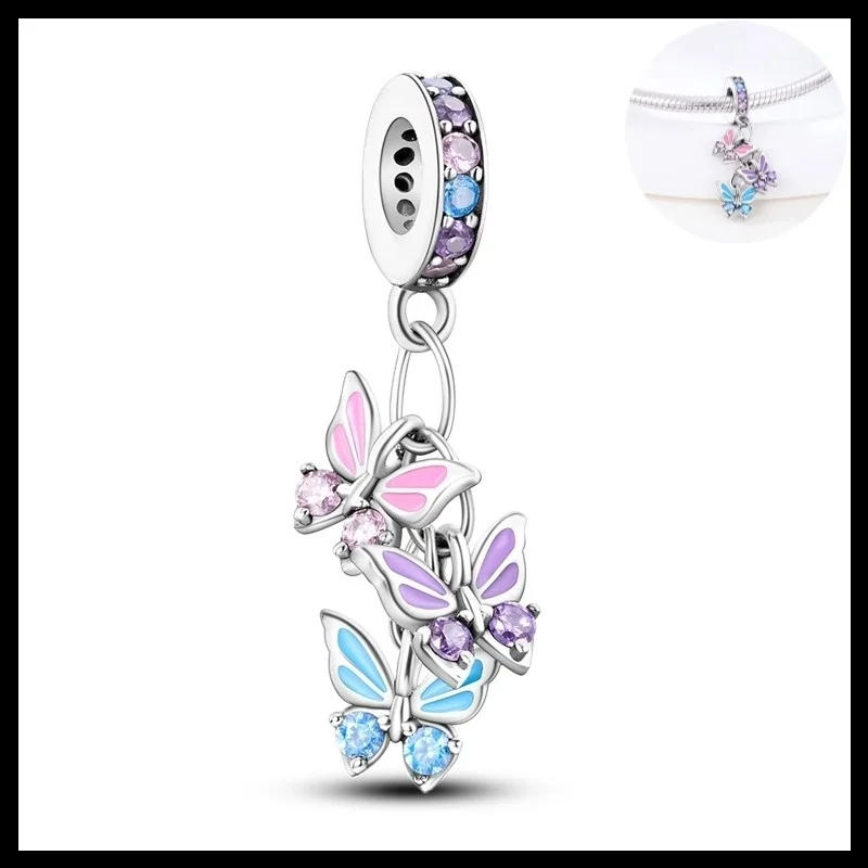 925 Sterling Silver Slippers Clover Charms Pendant with Cubic Zirconia,Fit DIY bracelet necklace Gift for Her,Colgante Plata thumbnail 5