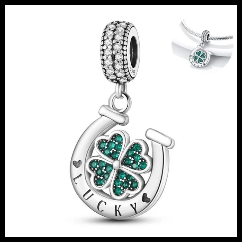 925 Sterling Silver Slippers Clover Charms Pendant with Cubic Zirconia,Fit DIY bracelet necklace Gift for Her,Colgante Plata thumbnail 2