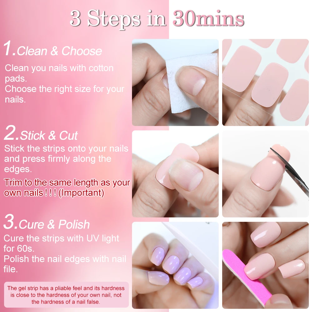Full-Cover DIY Nails Stickers Fairy Nail Gel Art Strips 20Tips/Set Cured with UV LED Lamp By 60 Seconds Classic Designs Manicure thumbnail 2