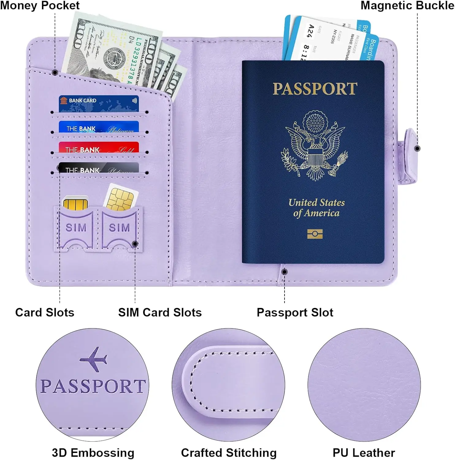 Passport Holder for Travel Cruise Essentials, Passport Wallet Cover Case Women Men Family, RFID Passports Book Holders Travel Gi thumbnail 3