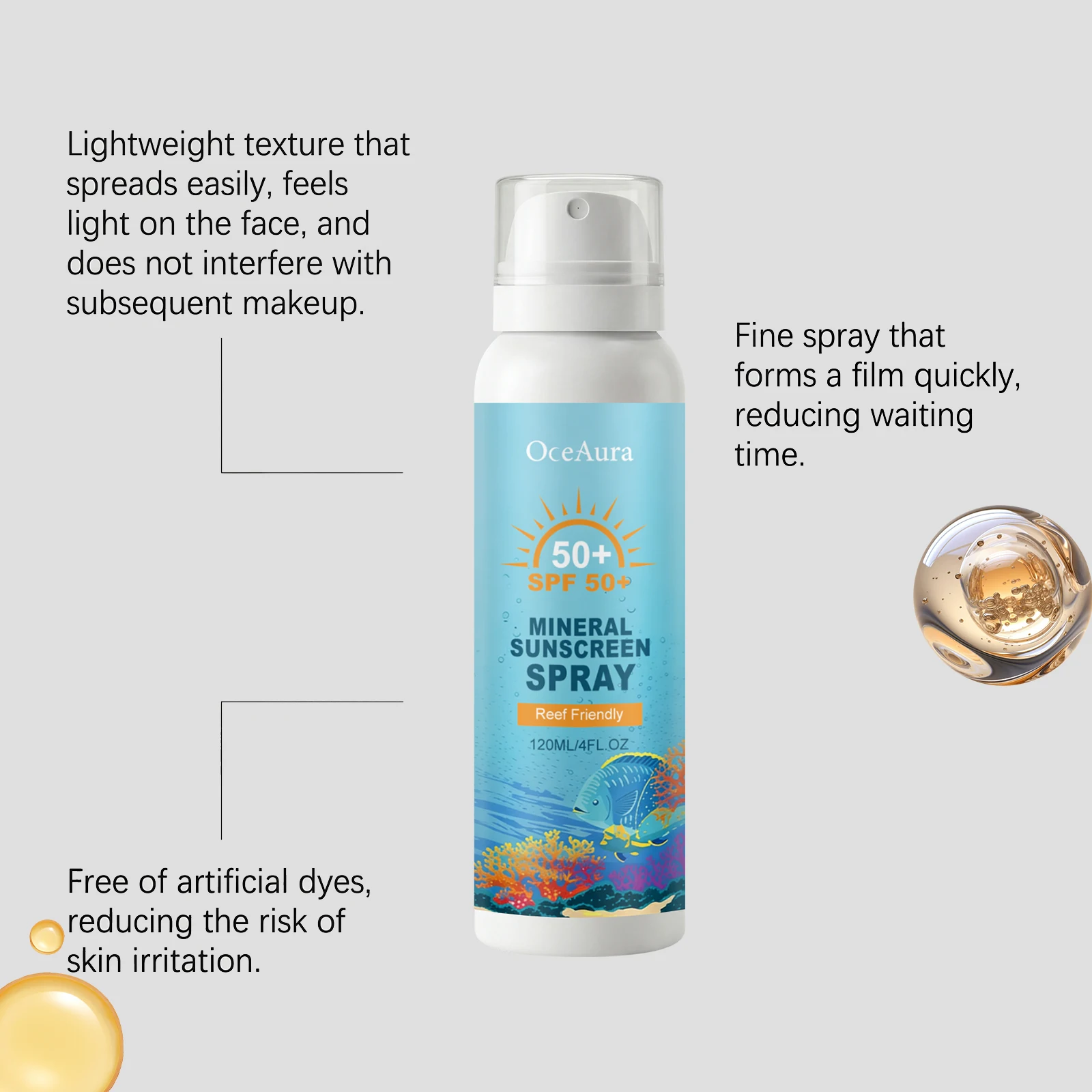 120ml Mineral Sunscreen Spray Moisturizing Non-greasy UV Protection Refreshing Nourishing Sunblock Spray for Summer Outdoor thumbnail 2