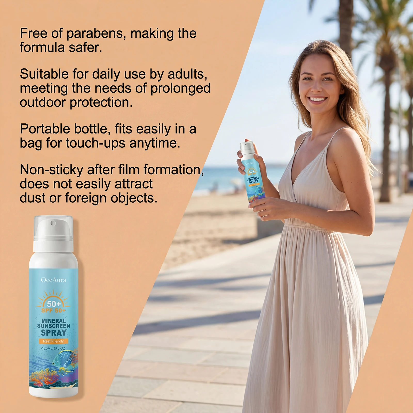 120ml Mineral Sunscreen Spray Moisturizing Non-greasy UV Protection Refreshing Nourishing Sunblock Spray for Summer Outdoor thumbnail 4