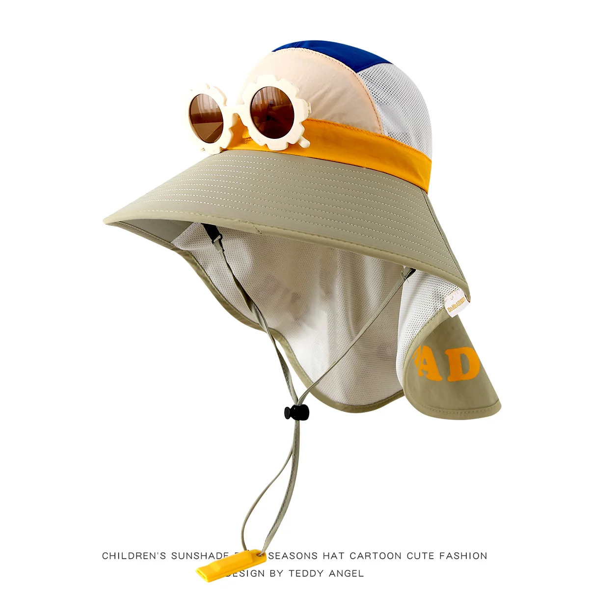 4-8 Years Old Children's Hat Cartoon with Sunglasses Whistle Fisherman Hat for Summer Boy Girl Outdoor Shawl Sunscreen Shade Hat thumbnail 2