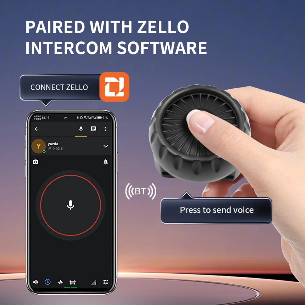 BT Wireless PTT Switch for ZELLO Walkie Talkie Push-To-Talk Switch Controller for Android iOS Phone Car Motorcycle Voice Call thumbnail 5