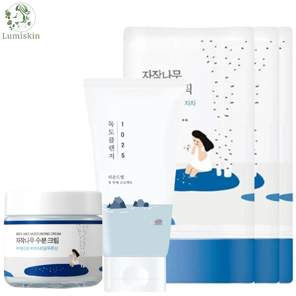ROUND LAB Cleanser+Moisturizing Cream Deep Hydrating Face Moisturizer Cleansing and Makeup Removal Reduces Sebum Skin Care