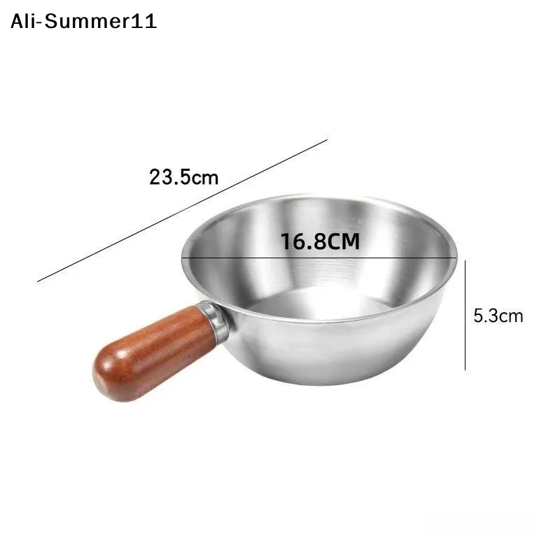 【A0】1Pc 2025 Stainless Steel Small Cooking Pan Cookware Kitchen Tool 14CM/17CM Wooden Handle Breakfast Cooker Kitchen Tool thumbnail 2