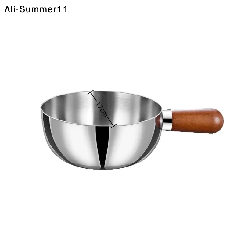 【A0】1Pc 2025 Stainless Steel Small Cooking Pan Cookware Kitchen Tool 14CM/17CM Wooden Handle Breakfast Cooker Kitchen Tool