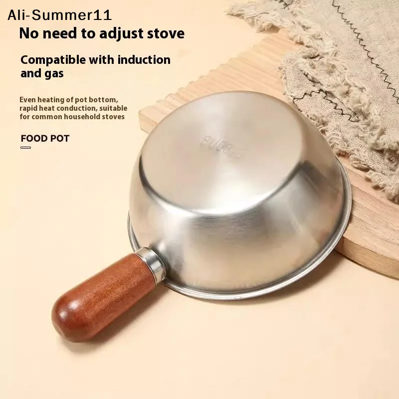 【A0】1Pc 2025 Stainless Steel Small Cooking Pan Cookware Kitchen Tool 14CM/17CM Wooden Handle Breakfast Cooker Kitchen Tool thumbnail 5