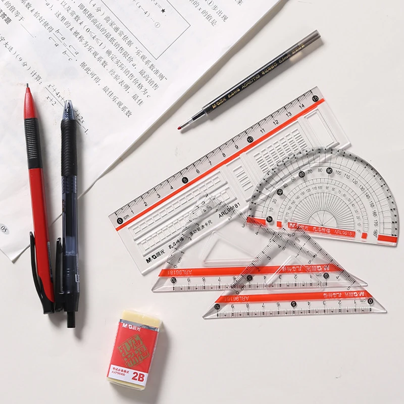 M&G 8PCS 1Set Geometry Set for Students Exam Kit Ruler Protractor 2B Pencil Eraser Gel Pen School Supplies thumbnail 6