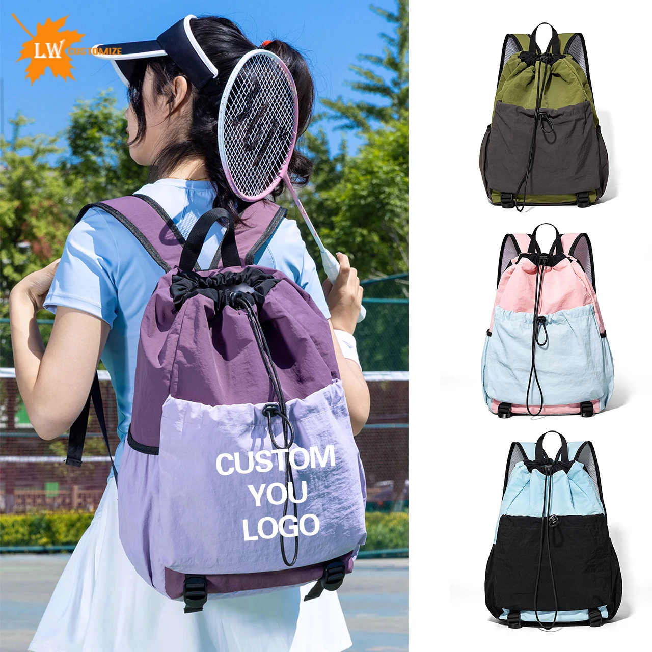 Custom sports backpack logo outdoor travel bag lightweight couple's schoolbag wholesale printed pattern company name