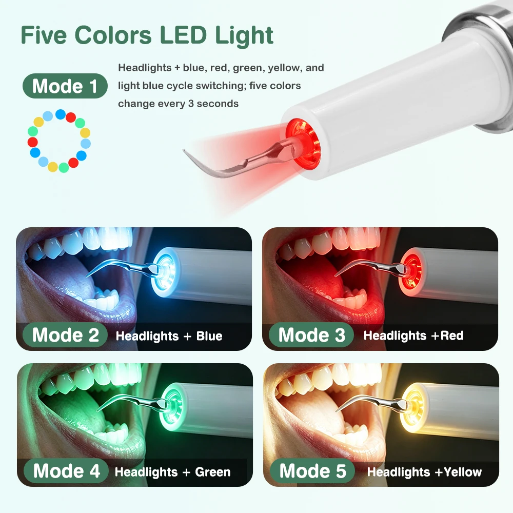 Electric Tooth Cleaner Ultrasonic Dental Scaler With 5 LED Light Plaque Calculus Tartar Remover Oral Care Teeth Cleaning Tools thumbnail 4