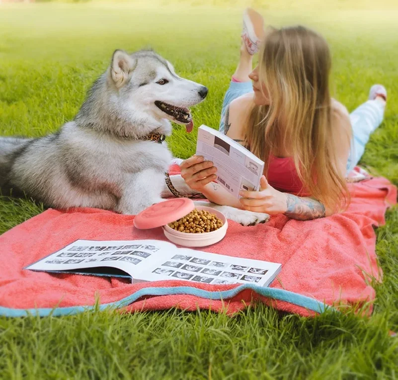 Portable Outdoor Pet Bowl: 2-in-1 Travel Dog Food/Water Dish with Treat Compartment for Hiking, Camping, and On-the-Go Feeding thumbnail 4