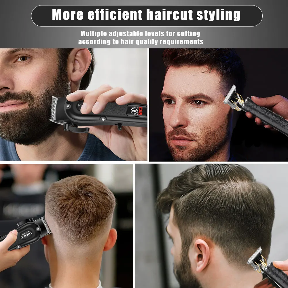 HIENA 4-in-1 Men's Grooming Kit Cordless Hair Clipper, Trimmer, Foil Shaver & Nose Trimmer USB Rechargeable LCD Display thumbnail 6