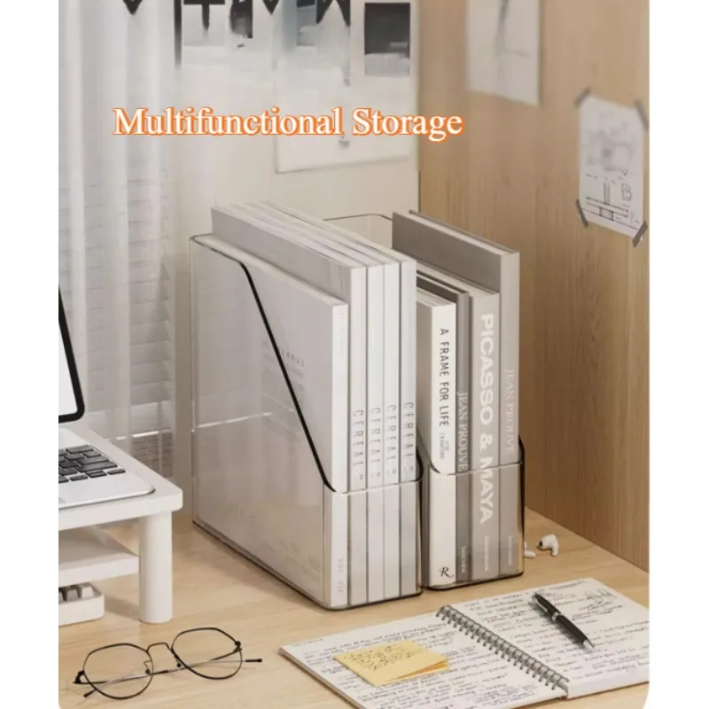 Transparent Desktop Waterproof File Storage Box, Desk & Bookshelf Book Organizer, Acrylic Bookend for Students & Office Use thumbnail 6