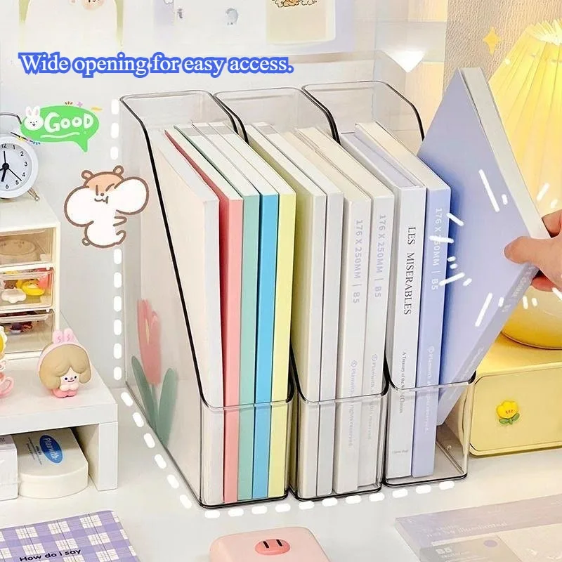 Transparent Desktop Waterproof File Storage Box, Desk & Bookshelf Book Organizer, Acrylic Bookend for Students & Office Use thumbnail 2