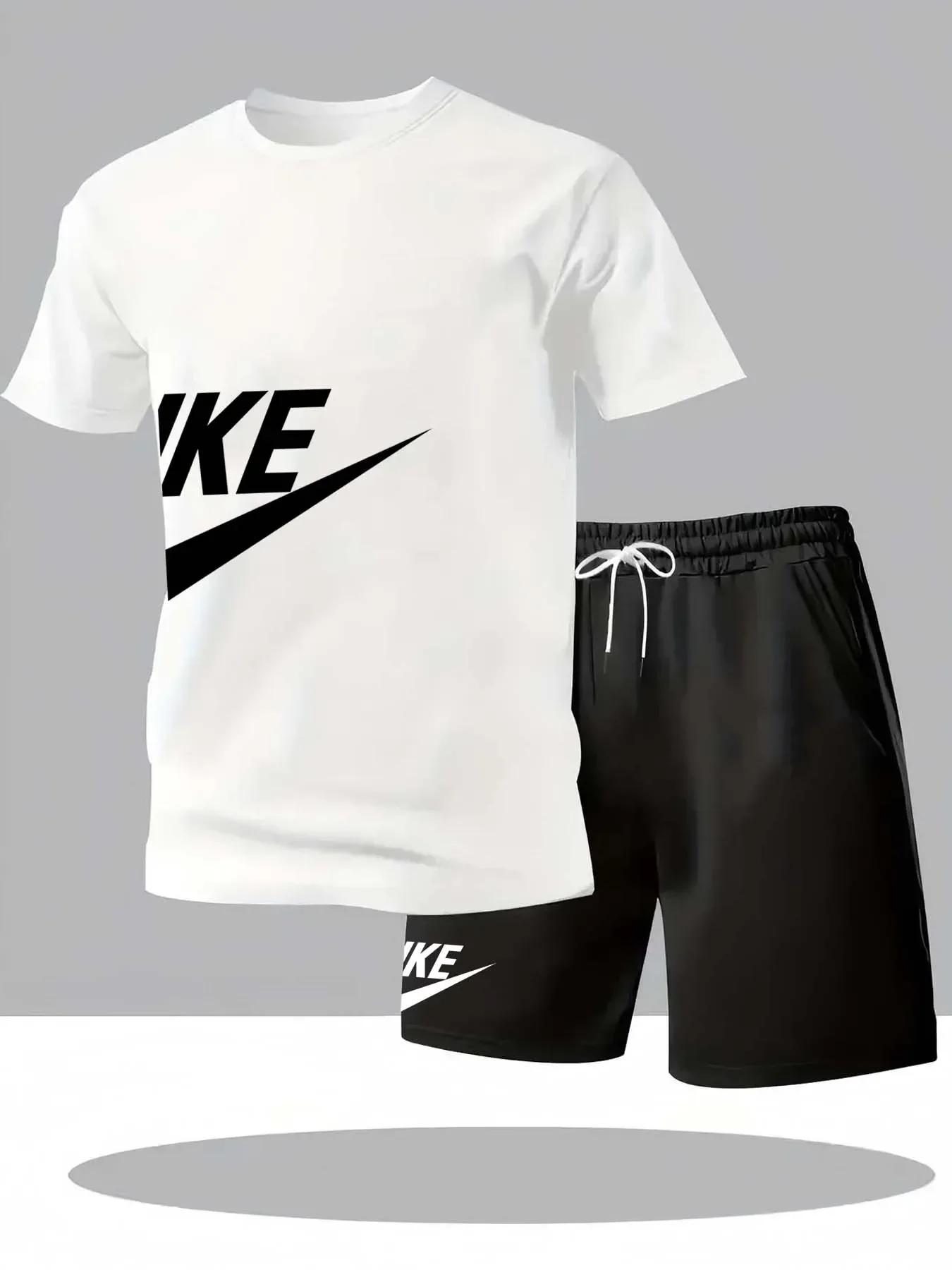 Summer fashion street short sleeved sports suit men's sports shirt set men's round neck short sleeved shorts sports suit 2-piece thumbnail 3