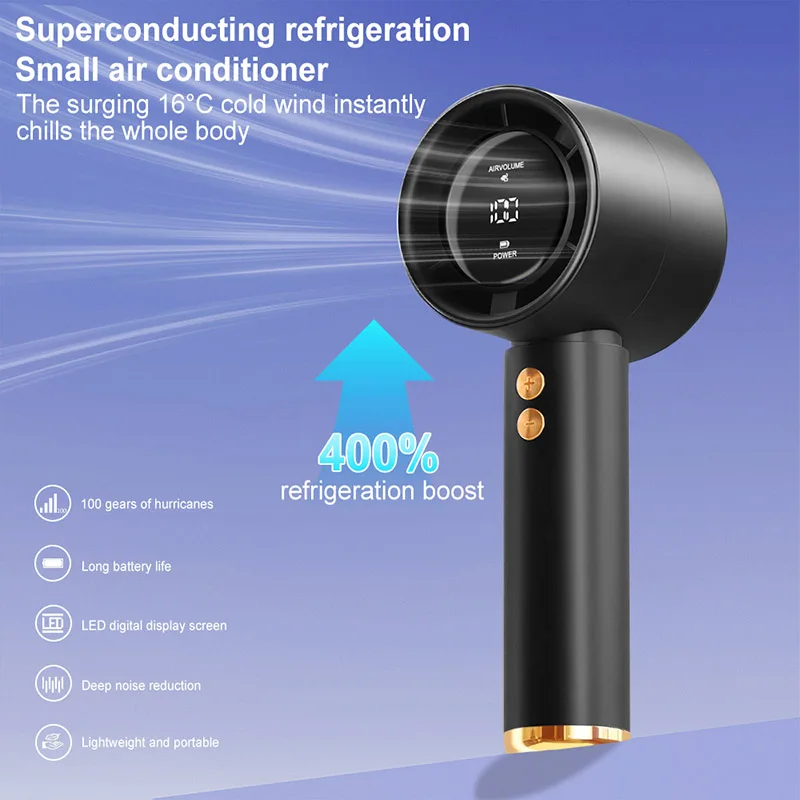 Portable Handheld Turbo Fan Air Cooler LED Display USB Rechargeable High-Speed Mini Electric Fan Quiet Cooling for Outdoor thumbnail 3