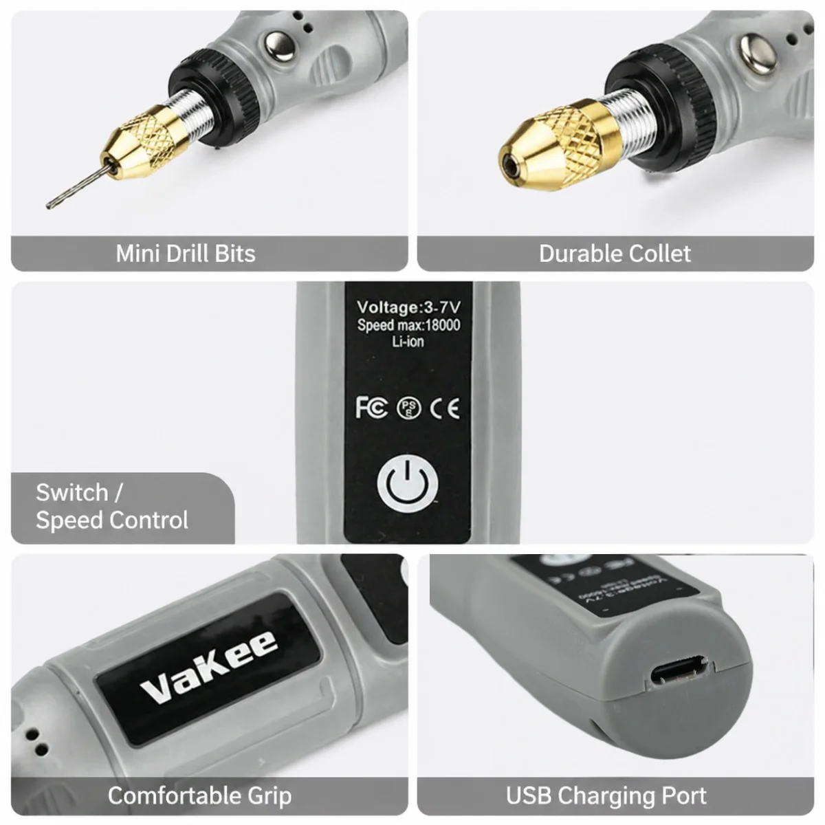 Vakee 16000RPM Rotary Tool, 3.7V USB Rechargeable Mini Grinder Pen, Portable Electric Tool for DIY Craft, Jewelry Makin thumbnail 6