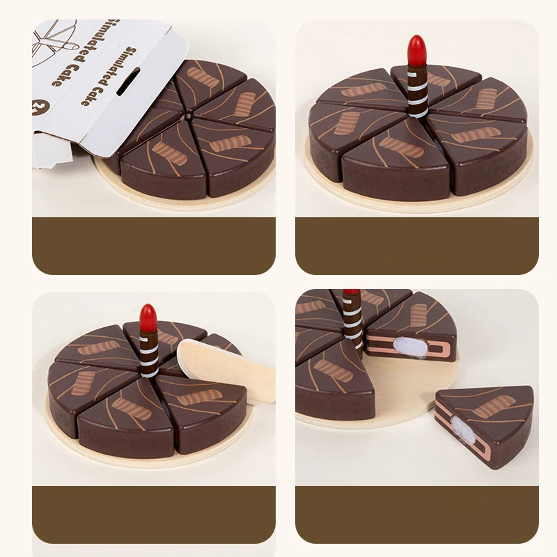 Montessori Kids Play Kitchen Accessories Wooden Birthday Cake Cutting Food Toy Educational Fine Motor Skills Toy thumbnail 4