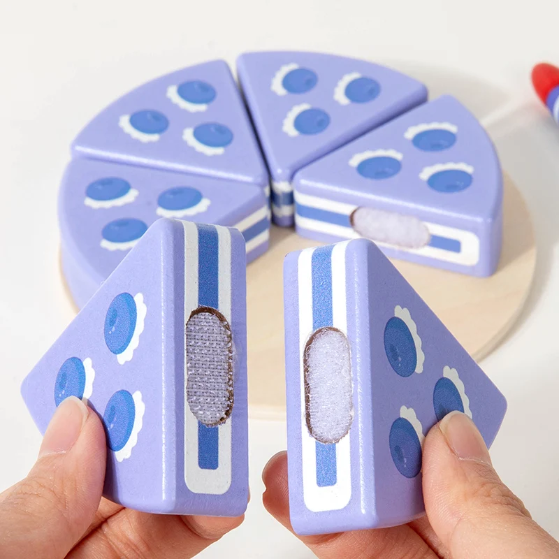 Montessori Kids Play Kitchen Accessories Wooden Birthday Cake Cutting Food Toy Educational Fine Motor Skills Toy thumbnail 3
