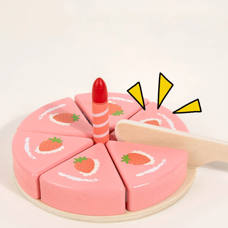 Montessori Kids Play Kitchen Accessories Wooden Birthday Cake Cutting Food Toy Educational Fine Motor Skills Toy thumbnail 2