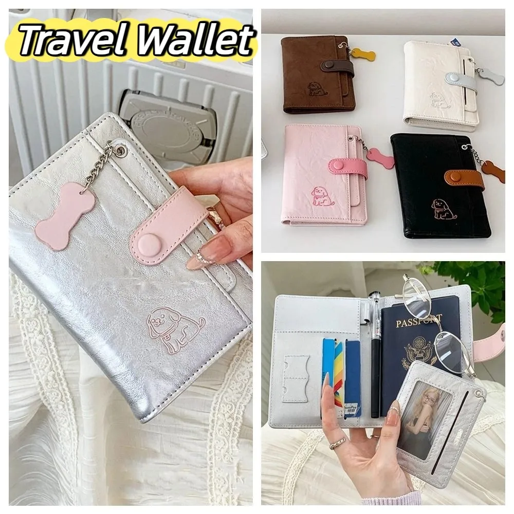 Creative Card Holder PU Passport Bag Cute Puppy Passport Cover Passport Clip Ticket Holder Multifunctional Travel Wallet Men