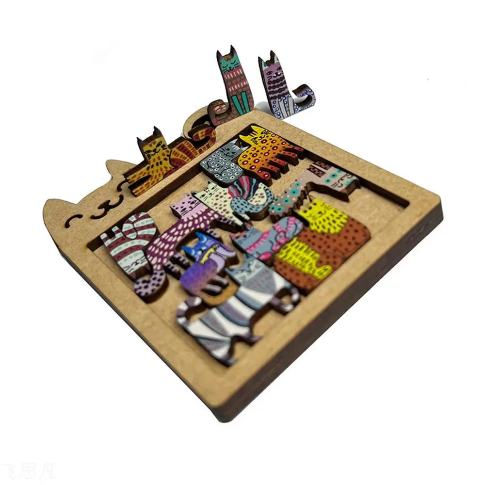 Wooden Puzzle IQ Brain Teaser Toys Cat Shaped Laser Cut Kids Learning Educational Gift Montessori Thinking Training for Children thumbnail 3