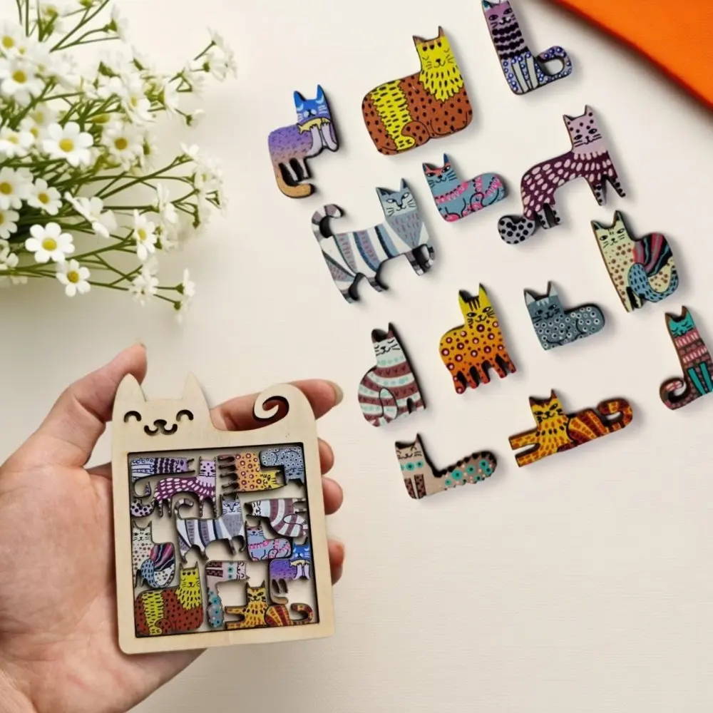 Wooden Puzzle IQ Brain Teaser Toys Cat Shaped Laser Cut Kids Learning Educational Gift Montessori Thinking Training for Children thumbnail 2