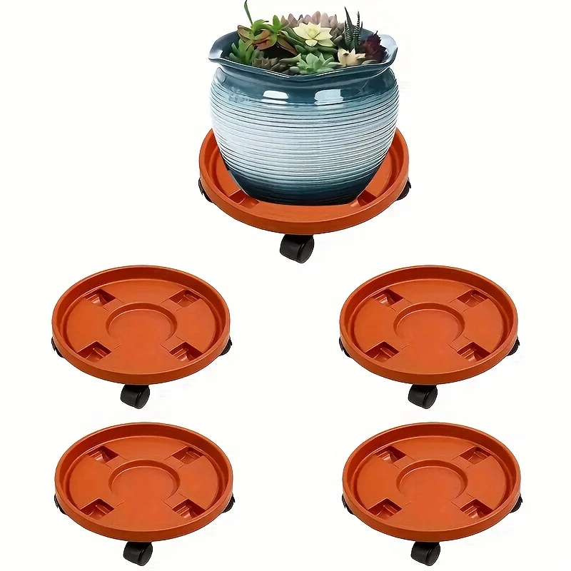 Rolling Plant Stand with Removable Resin Tray, Heavy-Duty Circular Movable Planter Base for Indoor Outdoor thumbnail 5