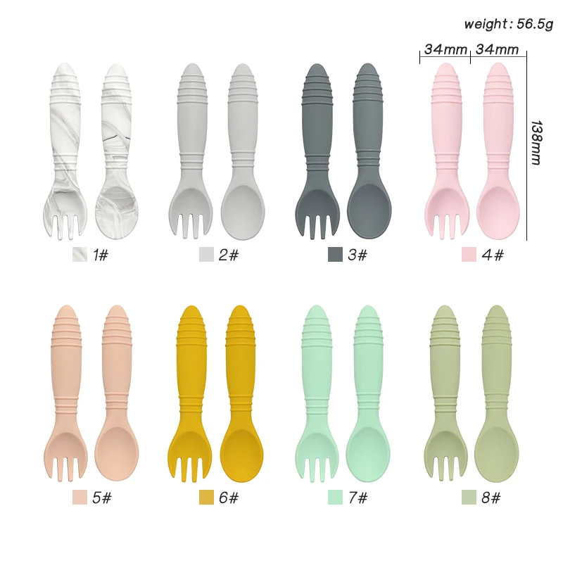 New Design Baby Feeding Solid Food Spoon Fork Set BPA Free Silicone Handle Cartoon Stainless Utensil Children's Tableware thumbnail 6