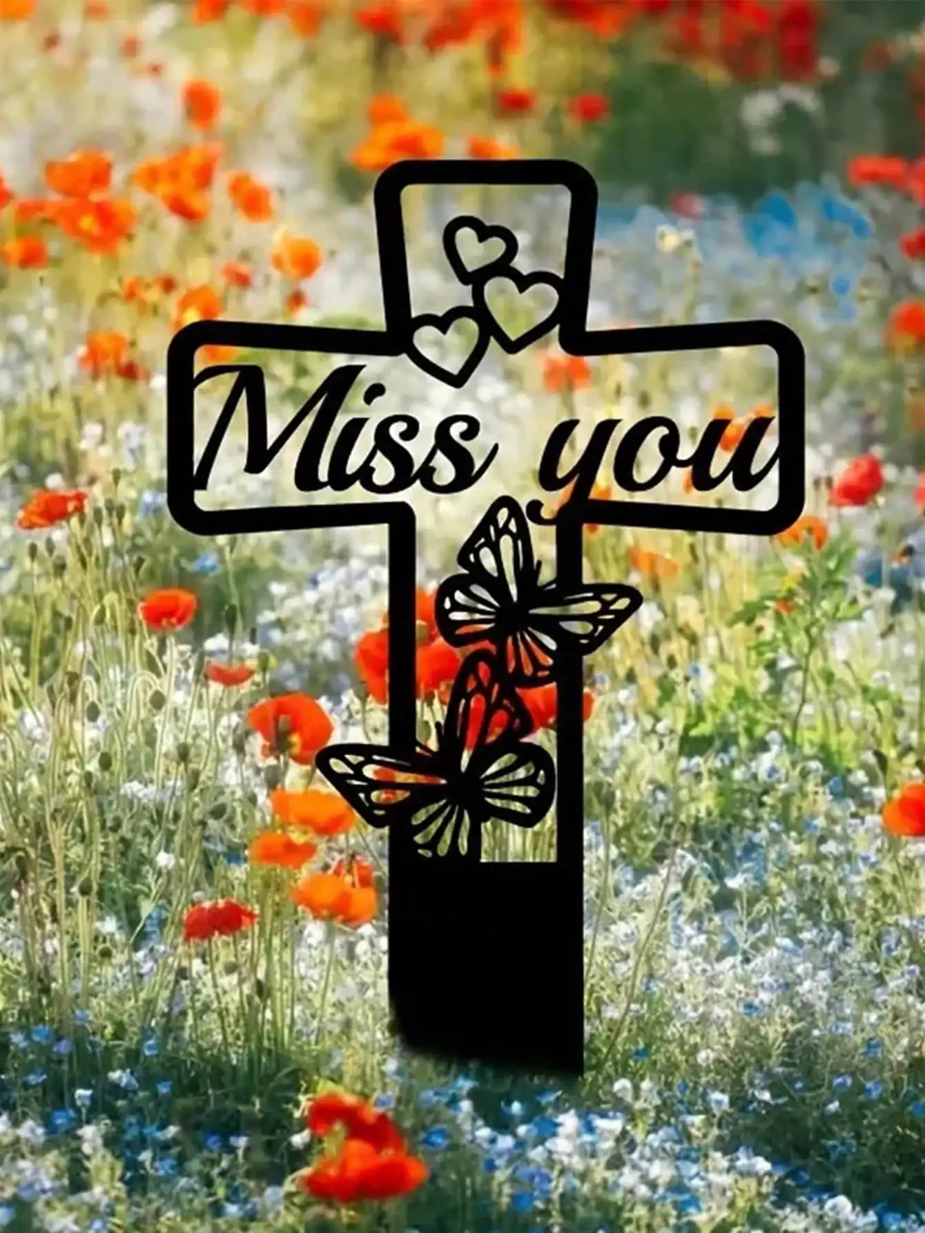1 piece of iron butterfly commemorative plaque decoration, garden plaque, cross plaque, garden stake, cemetery decoration,