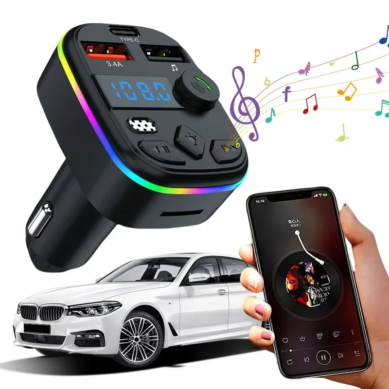 Car FM Transmitter Bluetooth-Compatible 5.3 MP3 Player Support TF Card U Disk USB Cell Phone Charger Hands-Free Wireless Car Kit thumbnail 2