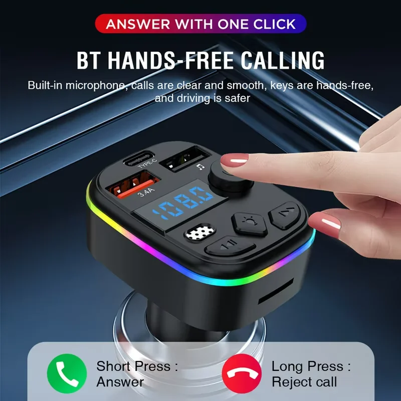 Car FM Transmitter Bluetooth-Compatible 5.3 MP3 Player Support TF Card U Disk USB Cell Phone Charger Hands-Free Wireless Car Kit thumbnail 4