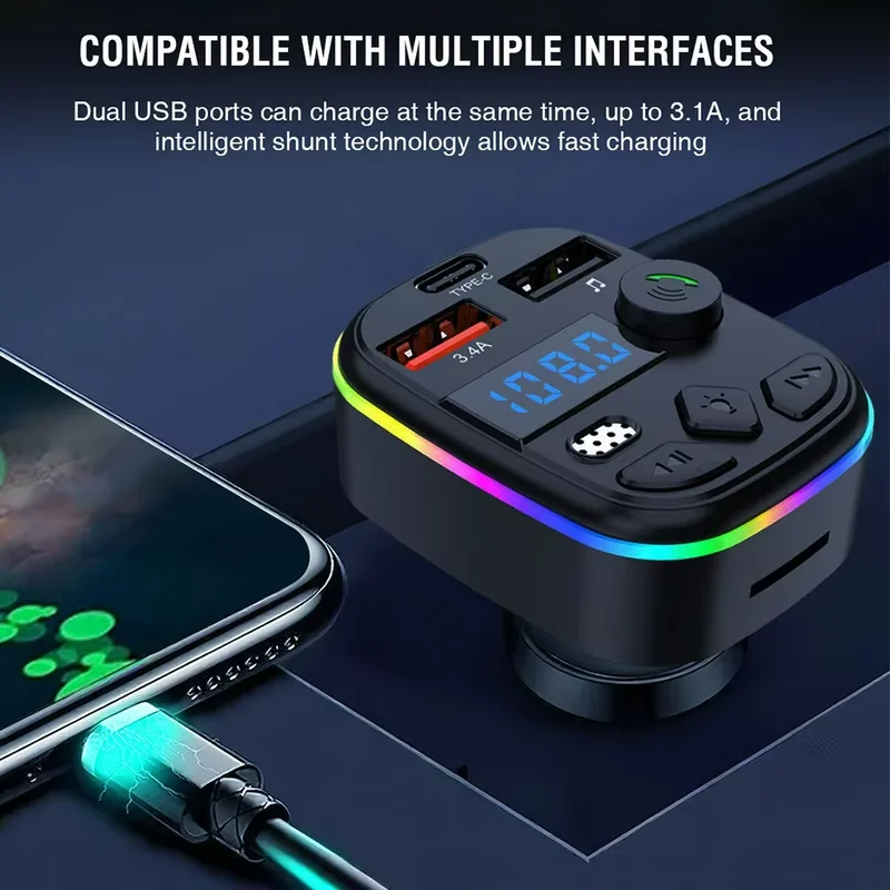 Car FM Transmitter Bluetooth-Compatible 5.3 MP3 Player Support TF Card U Disk USB Cell Phone Charger Hands-Free Wireless Car Kit thumbnail 5