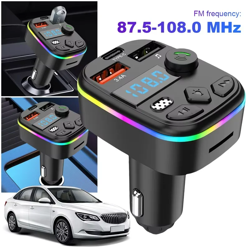 Car FM Transmitter Bluetooth-Compatible 5.3 MP3 Player Support TF Card U Disk USB Cell Phone Charger Hands-Free Wireless Car Kit thumbnail 3
